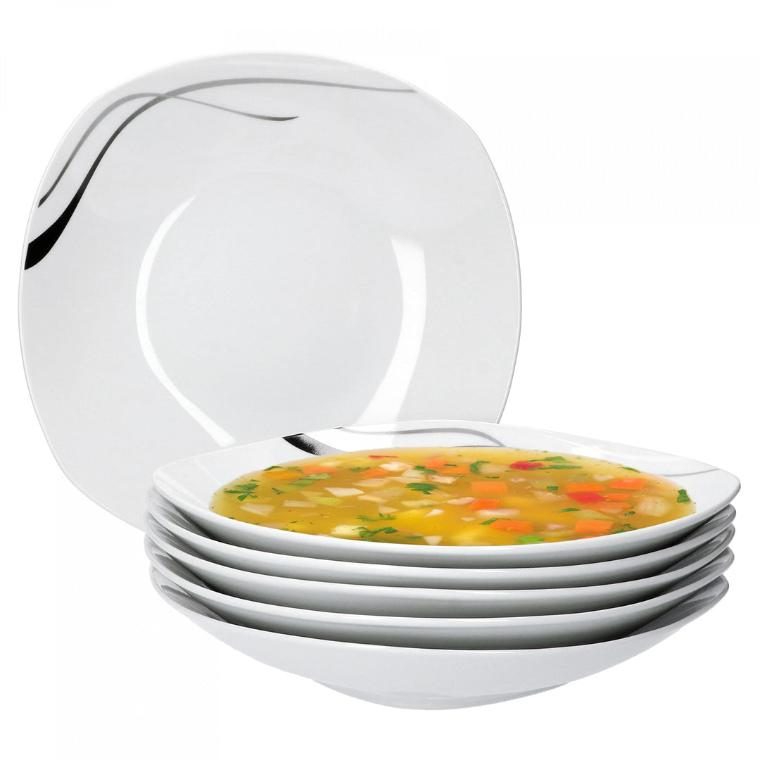 Van Well 6er Set Suppenteller Silver Night, Menü-Teller tief, 450 ml, 220 x 220 mm, Salatteller, Ser