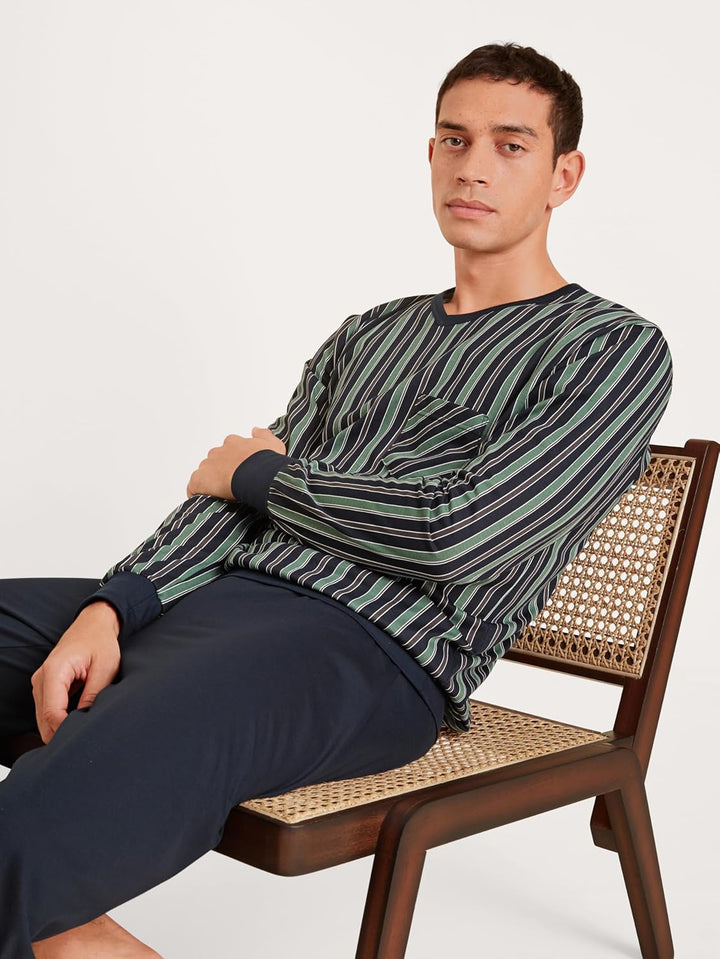 CALIDA Relax Imprint Bündchen-Pyjama Herren 50 Blue Night, 50 Blue Night