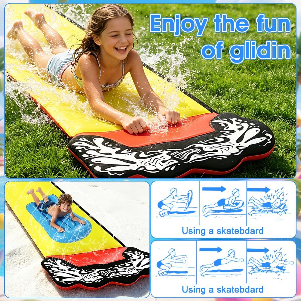 Wasserrutsche Garten für Kinder, 15.8ft/480cm Aufblasbare Wasserrutsche mit 2 Bodyboards, Single Was
