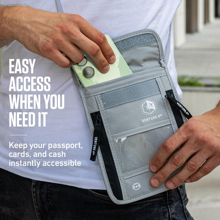 Venture 4TH Travel Neck Wallet with RFID Blocking – Passport Holder Neck Pouch to Keep Your Cash and