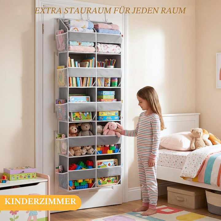 Tür-Organizer, 5-stöckig, extra gross, hinter der Tür, mit 10 grossen Front- und 10 Netztaschen, 36,