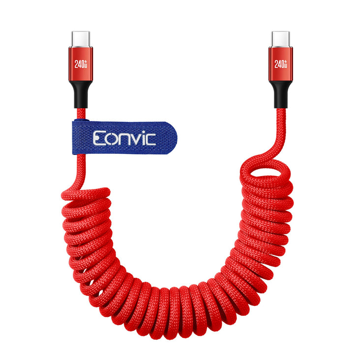 Eonvic 240 W USB C auf USB C Daten-Schnellladekabel, geflochtenes Spiralkabel für iPhone 15, 16, 17