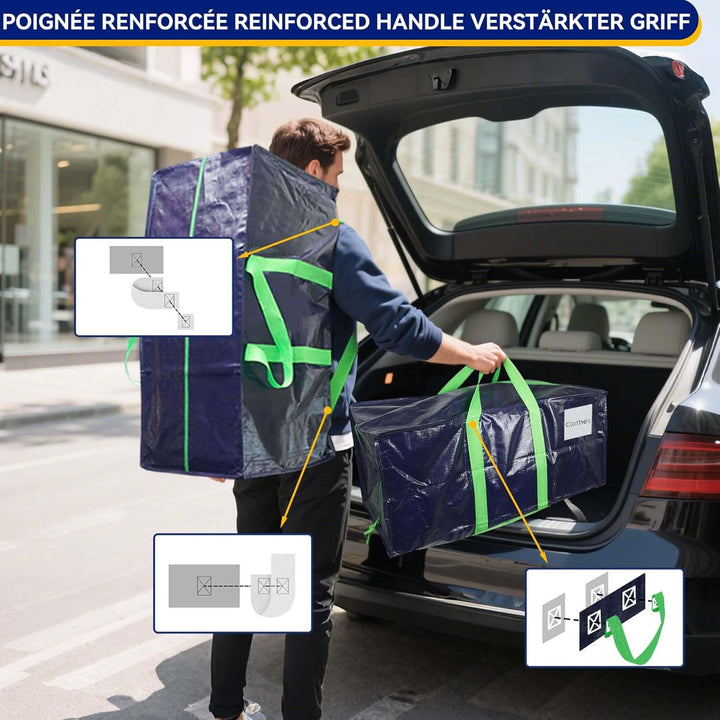 VOUNOT 10 Stück Umzugstaschen Gross, Faltbare Aufbewahrungstasche mit Stabilen Griffen und Rucksackg