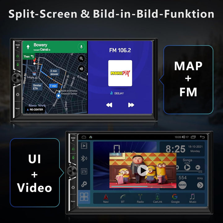 Android Doppel Din Radio mit Wireless Carplay Wireless Android Auto Autoradio mit Bildschirm, 4G+64G