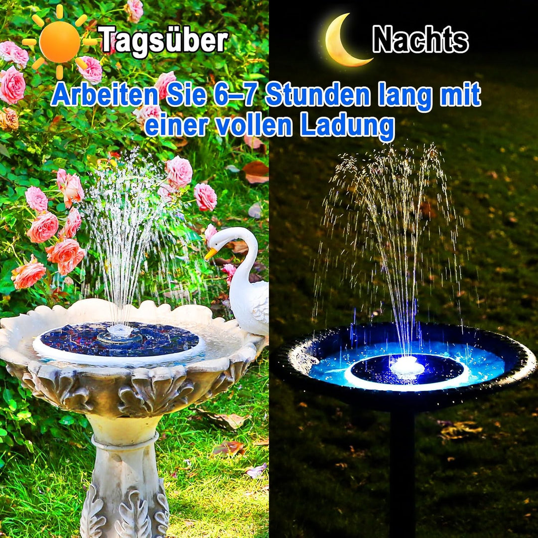 AISITIN 6,5W LED Solarbrunnen für Draussen Verbessert mit 3300mAh Akku, Solar Schwimmender Fontäne P