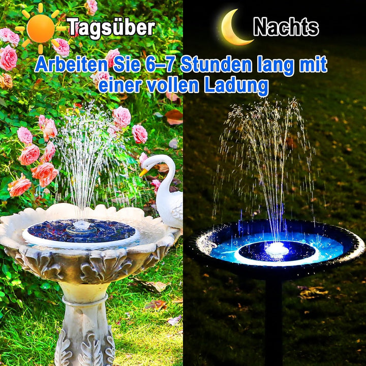 AISITIN 6,5W LED Solarbrunnen für Draussen Verbessert mit 3300mAh Akku, Solar Schwimmender Fontäne P