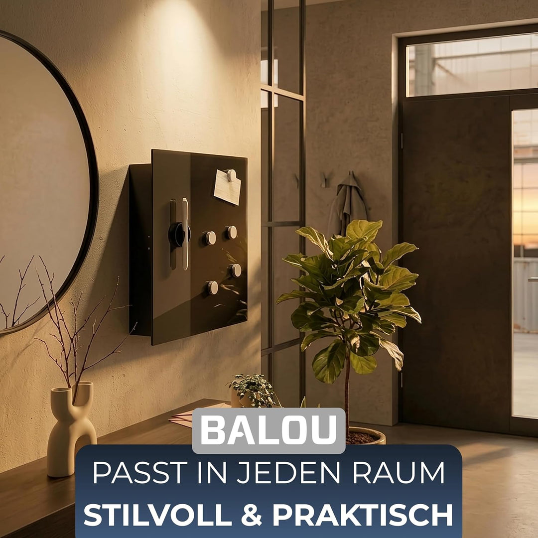 BALOU Schlüsselkasten modern mit Glas Magnettafel - Memoboard magnetisch mit 6 Magneten und Stift -