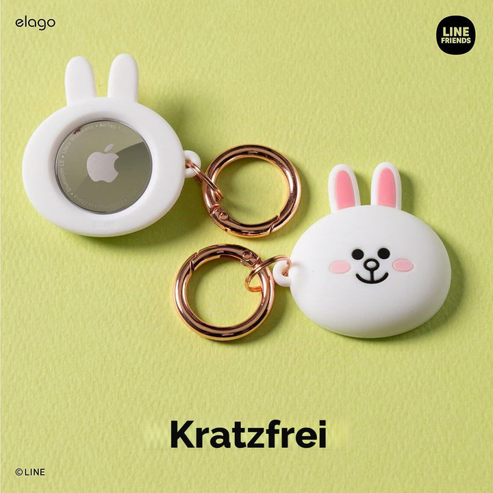 elago I LINE Friends Silikon Hülle Kompatibel met für Apple AirTag 2 & 1 Gen - Voller Schutz, Inklus