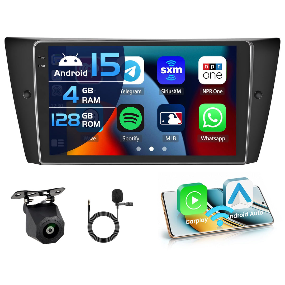 Inefala 4+128G Autoradio für BMW 3 Series 328i 335i 325i (E90/E91/E92/E93) 2005-2011 Android 15 mit