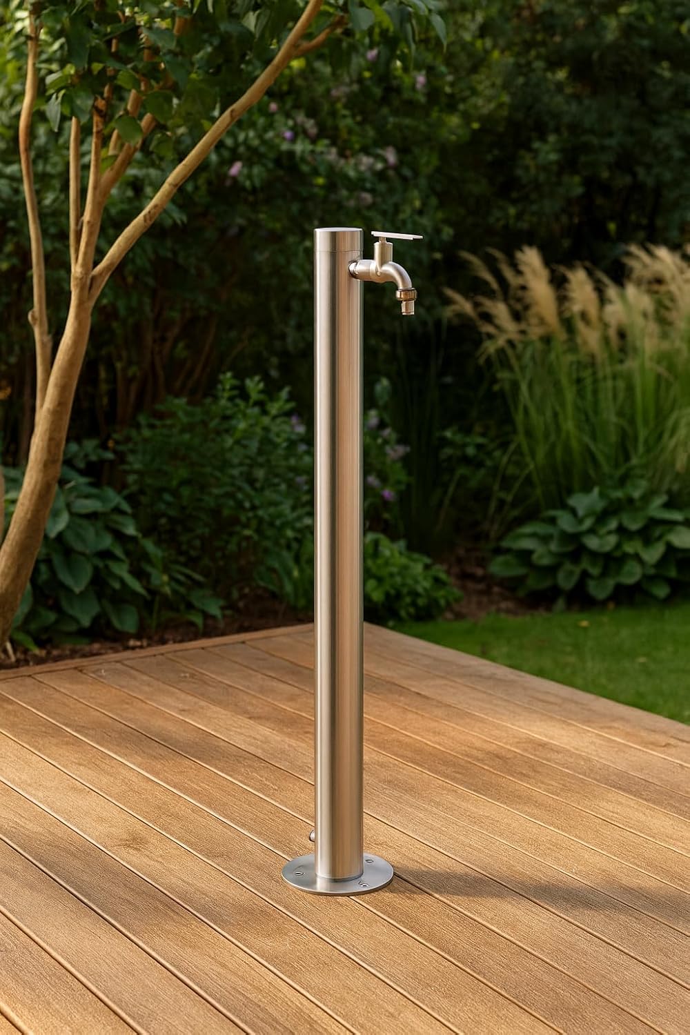Edelstahl Wasserzapfsäule 93 cm Garten Wasserhahn Säule Ø 63 mm Edelstahl 304 gebürstet 2 Auslässe v