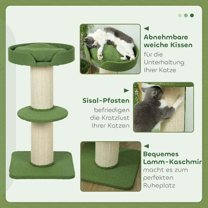 PawHut Kratzbaum 91 cm Katzenturm mit Sisalstämme, Plattform, Kissen mehrstöckiger Katzenkratzbaum,