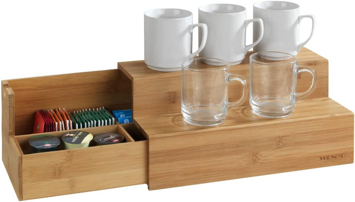WENKO Bambus Treppe für Kaffee und Tee - Küchenregal mit Schublade, Bambus, 33 x 17.5 x 15 cm, Braun