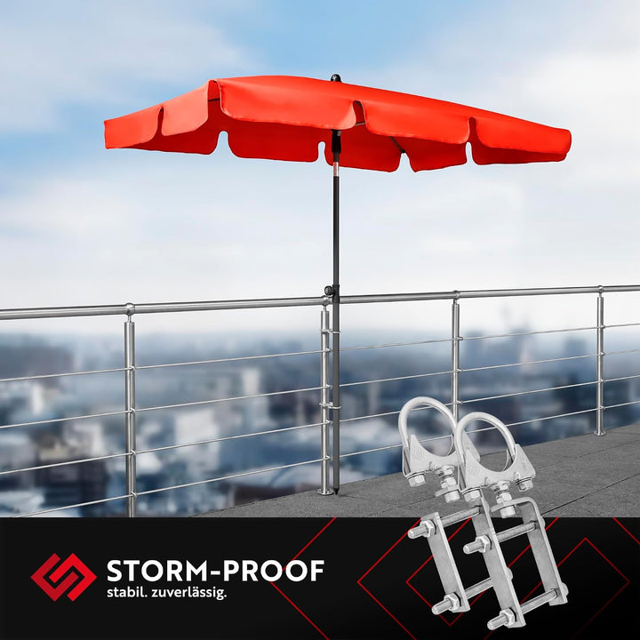 STORM-PROOF Sonnenschirmhalter für eckige Geländer - Zwei-Punkt-Befestigung aus Stahl… (Schirmstock