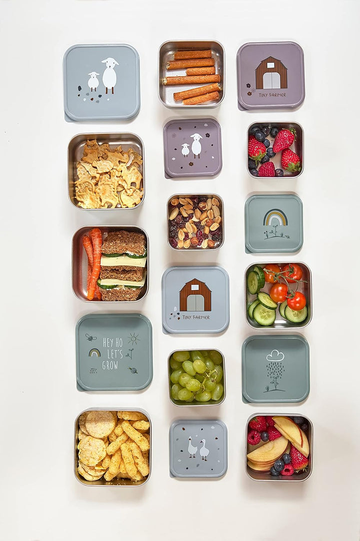 LÄSSIG Snackbox 3er Set Edelstahl 3 Stück Tiny Farmer lilac, Lila