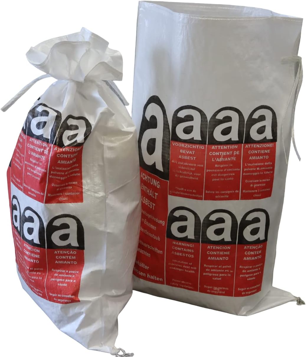 Lacers Big Bags | PP Gewebesack Asbest | 70x110cm | Beschichtet, mit Warndruck Asbest | Verschlussba