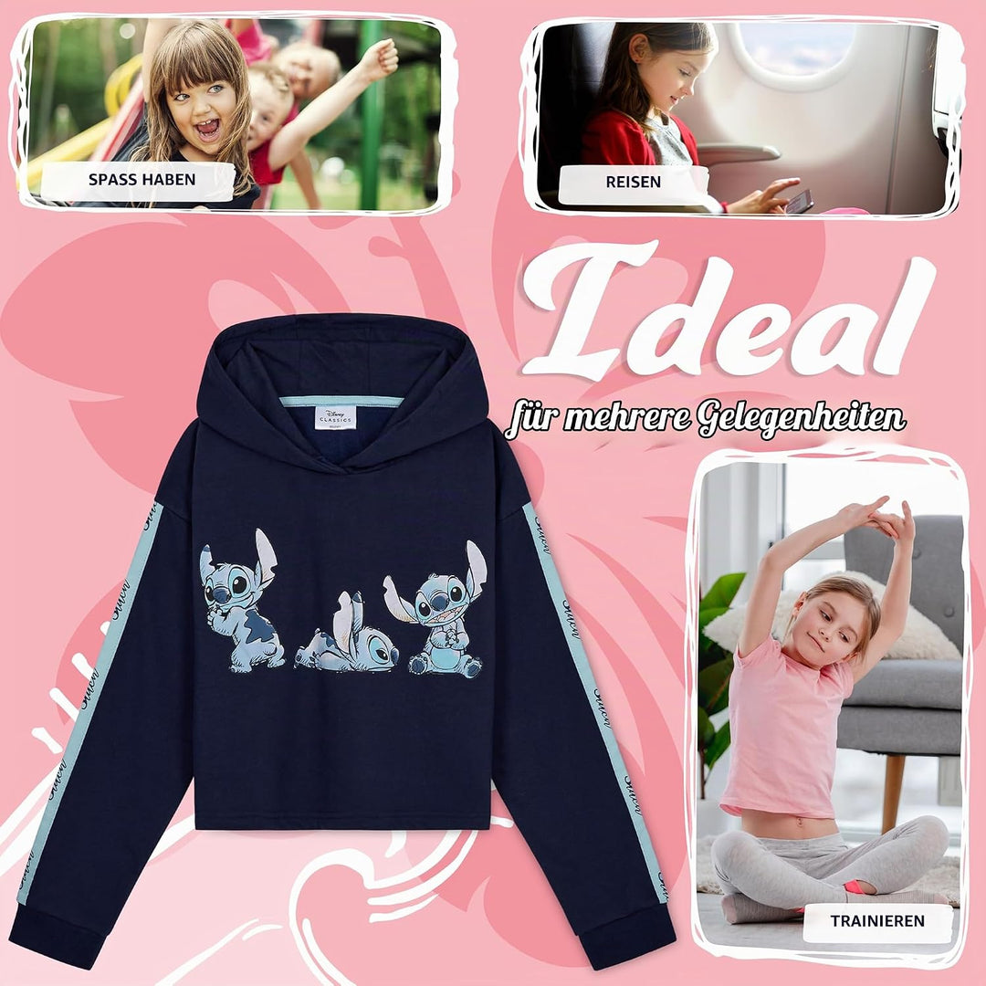 Disney Stitch Kapuzenpullover Mädchen Cropped Hoodie Kinder Teenager 7-14 Jahre - Hoodie Mädchen Ges