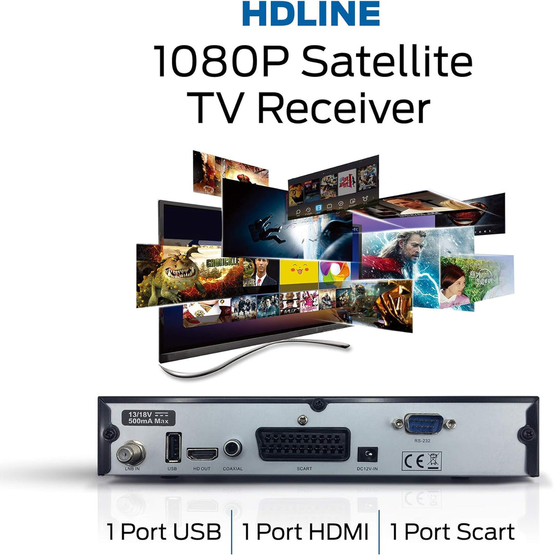 HD-LINE HDMI Receiver Satellit HD Digitaler Satelliten Receiver HDMI DVB S2 Receiver für Sat HD HDMI