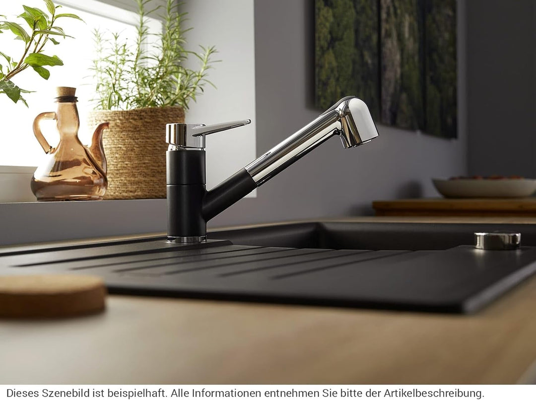 BLANCO WEGA-S II silgranitschwarz/chrom | Hochdruck | Mit herausziehbarem Schlauch | Rückflussverhin