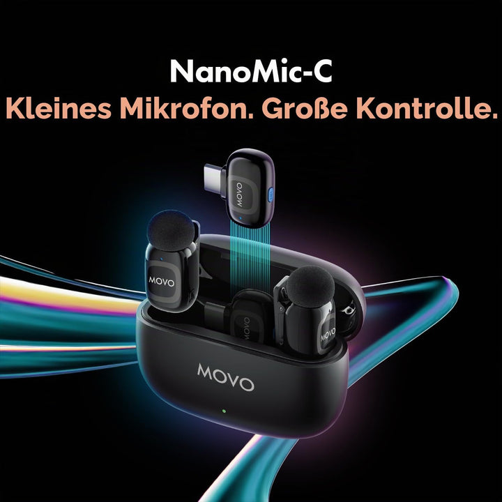 Movo NanoMic Dual USB-C Wireless Mikrofon für iPhone 15/16+, Android, iPad Pro & Laptops - ideal für