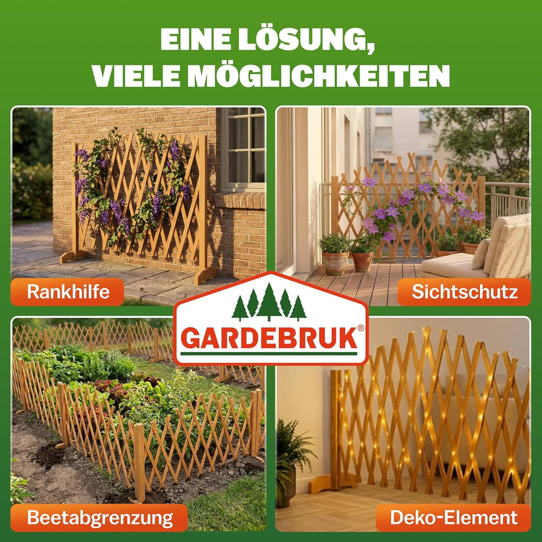 GARDEBRUK® 2er Set Rankgitter Gartenzaun bis 200cm ausziehbar faltbar Garten Balkon Spalier Rankhilf