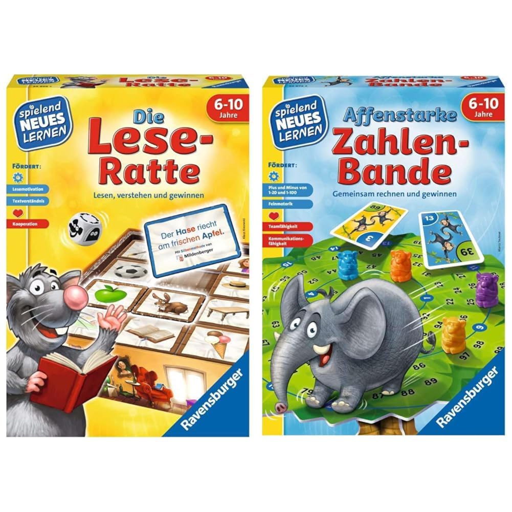 Ravensburger 24956 - Die Lese-Ratte - Spielen und Lernen für Kinder & 24973 - Affenstarke Zahlen-Ban