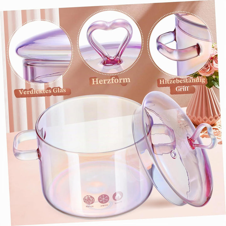 Induktions Töpfe Set Klarglas Kochtopf Stieltopf Eintopftopf Herdtopf mit Deckel Instant Nudeltopf P