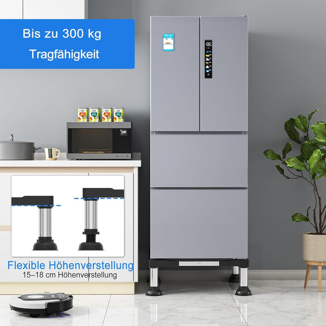 DEWEL 4 Untergestell für Kühlschrank Sockel,Einstellbarer Saugnapf Sockel,Höhe 12-15cm,Bärenlast 300