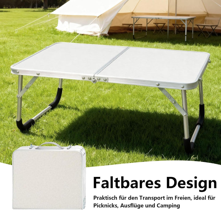Kleiner Klapptisch, 61 x 40 x 26 cm Aluminium Laptoptisch Klappbar, Tragbar Betttablett Klappbar mit