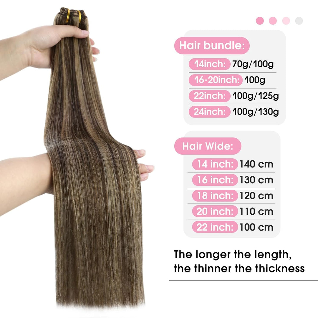 YoungSee Echthaar Tressen Dunkelbraun Tressen Extensions Echthaar Braun Blond Tressen Echthaar 40cm