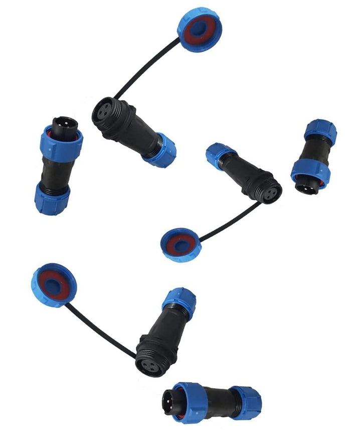 230V 12V IP68 13mm 2-polig Rundstecker Buchse Verbinder Stecker Set mit Deckel Steckverbindung Steck