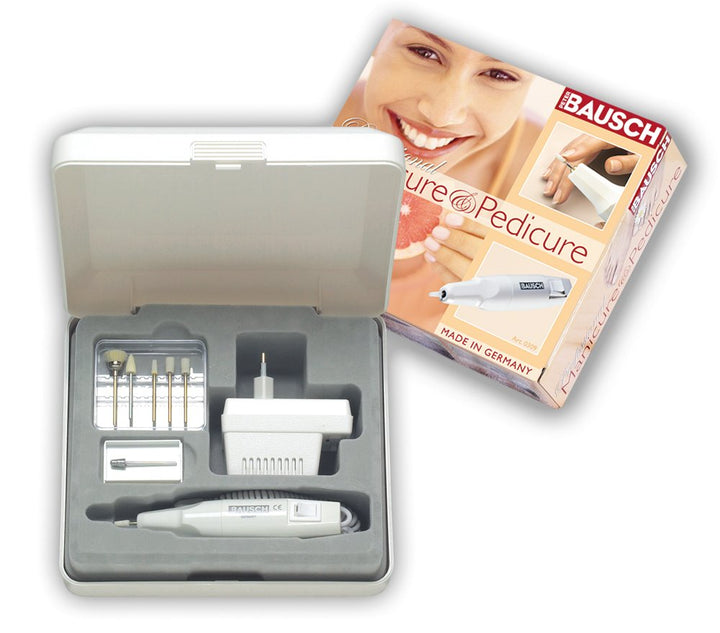 Bausch 0309 Elektrisches Maniküre- und Pediküregerät, 7 Aufsätze zum Schleifen, Feilen, Polieren von