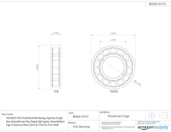 FAG nj207e-tvp2-c3 Zylindrische Roller Bearing, einreihig, gerade Bohrung, abnehmbarer Ring, innen F