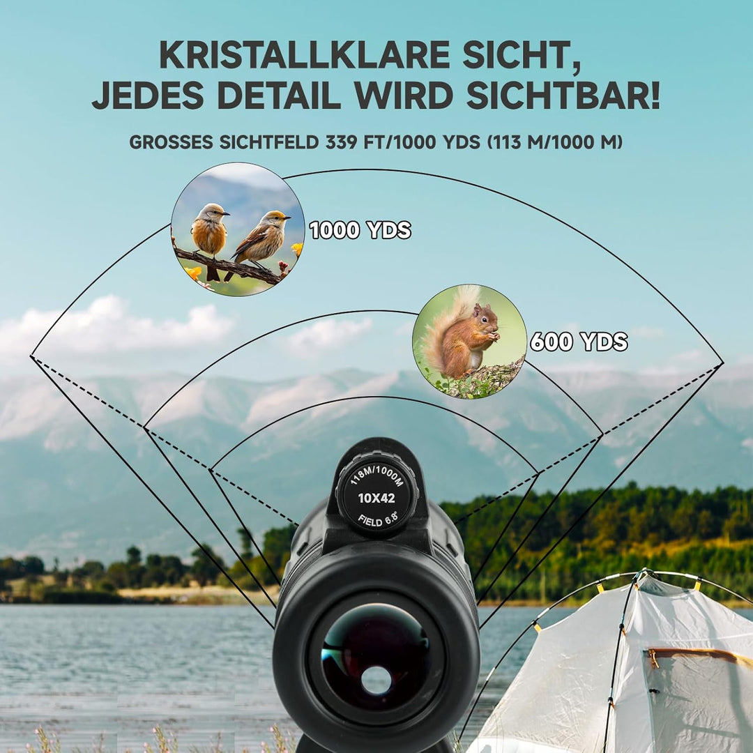 BOSTRON Monokular Teleskop 10X42, HD Monokulars Fernglas mit Stativ, BAK4 & FMC-Prismenfernrohr für