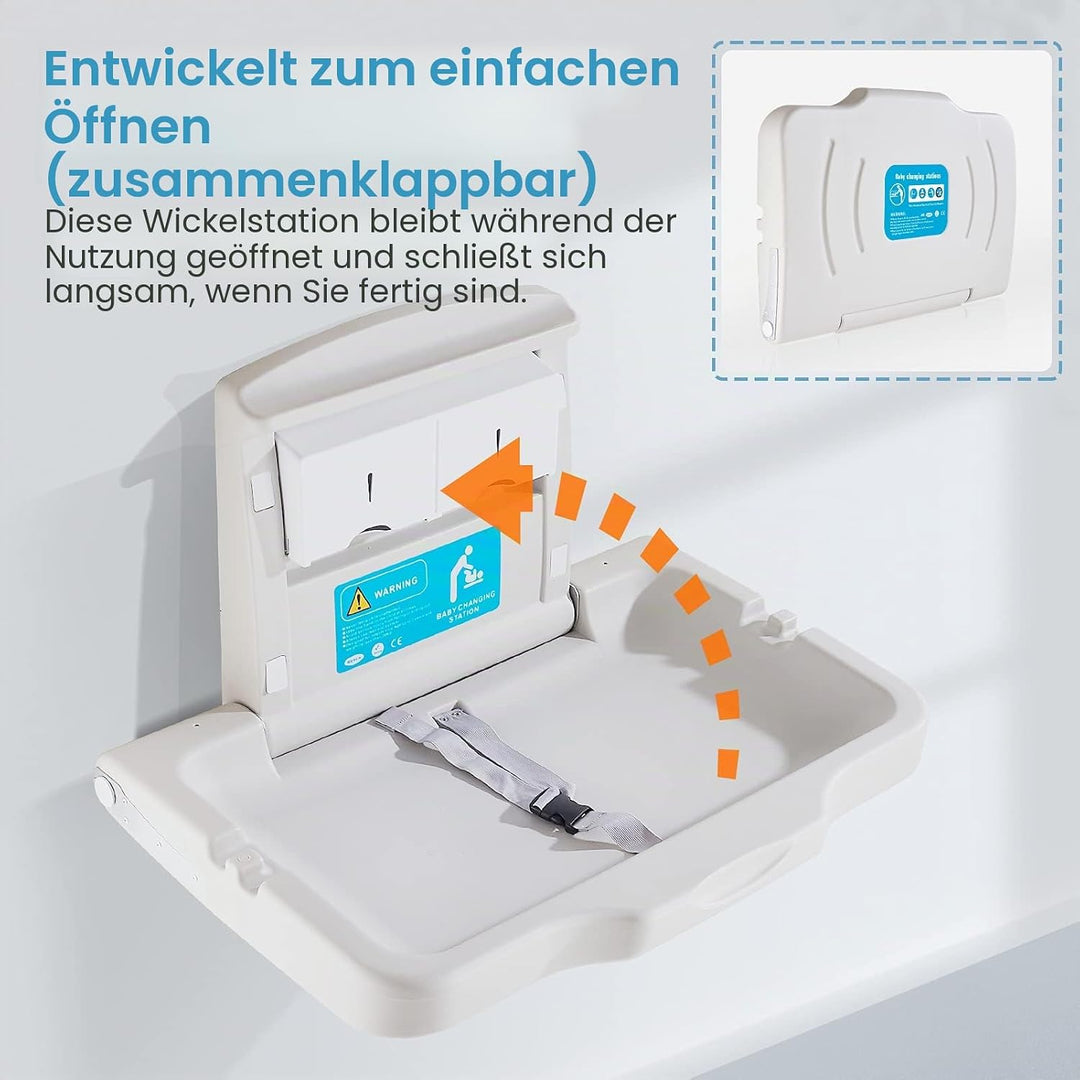 Wickeltisch, Horizontale Wickelkommode Mit Schild, Wandmontierte Wickelkommode Mit Sicherheitsgurt,