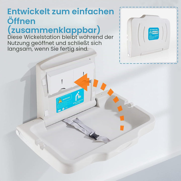 Wickeltisch, Horizontale Wickelkommode Mit Schild, Wandmontierte Wickelkommode Mit Sicherheitsgurt,