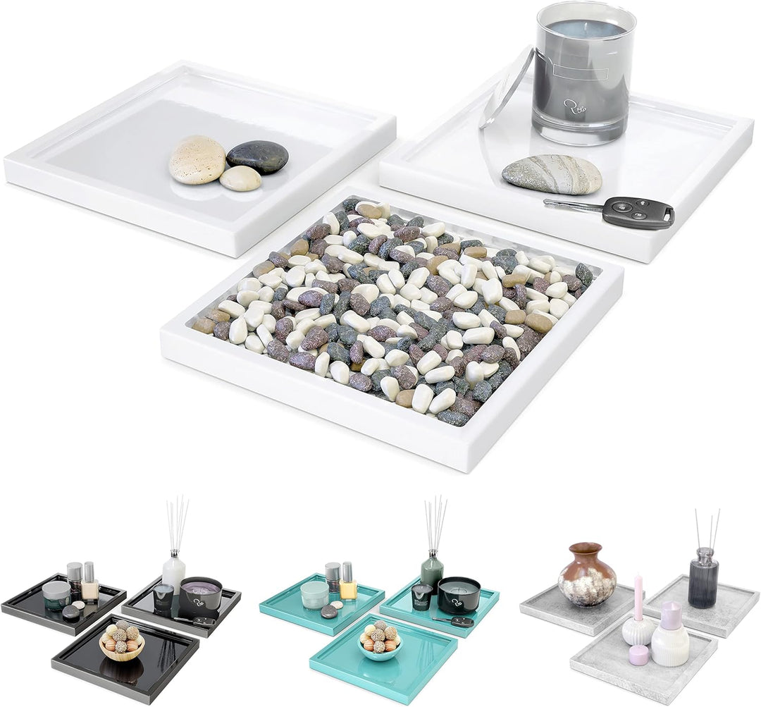 Vladon Dekoschale Maya, Moderne Dekorationsschale eckig, Grau Hochglanz, 3er-Set (20 x 1,8 x 20 cm)