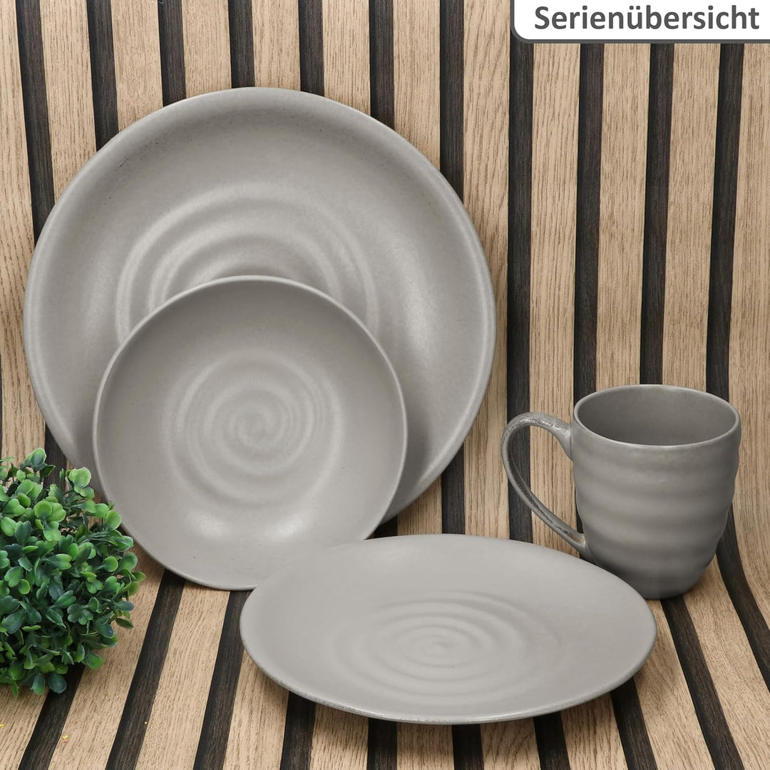 MamboCat CLAY GRAU 6er Set Suppenteller I 420ml, Ø17,8cm I tiefe Teller aus Steingut I grau mit Stru