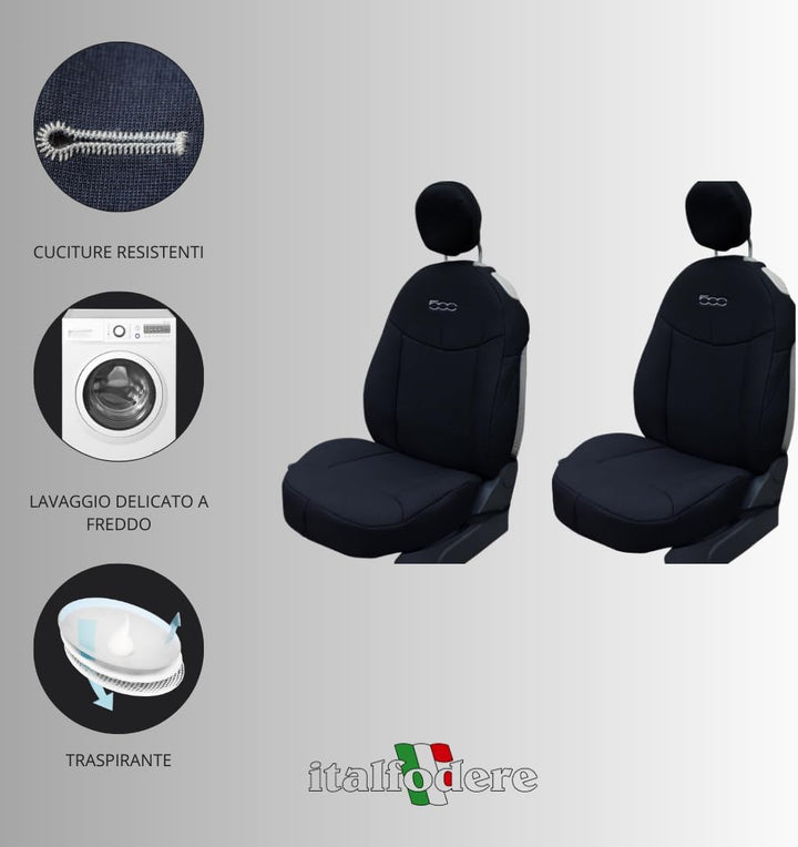 Italfodere Paar Vordersitzbezüge kompatibel mit Fiat 500 ab 2007, schwarz