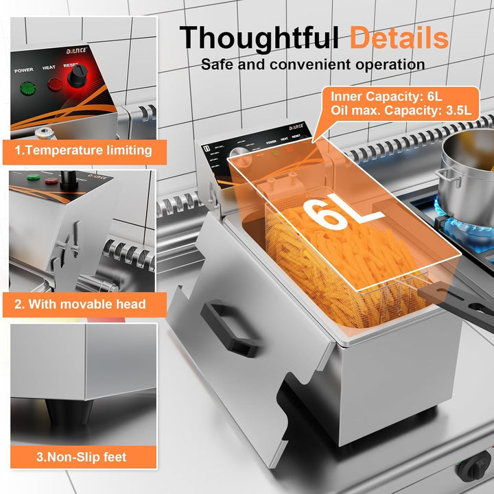 3.5L Gastro Friteuse,Professionelle Elektrische Fritteuse Temperaturregelung 60–200 °C Schnelle Aufh