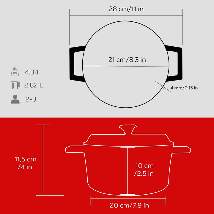 Lava Cooking CASSEROLE ROND 200 MM 2.60 LTR LVYTC20K2R RED/BLACK Rot/Schwarz, Rot/Schwarz