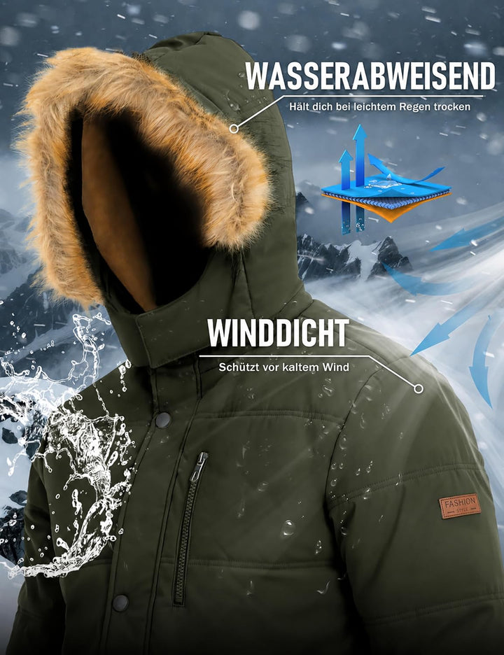 MAGCOMSEN Herren Winter Parka Jacke Winddicht Outdoor Warme Fleecejacke Freizeit Übergangsjacke Wass