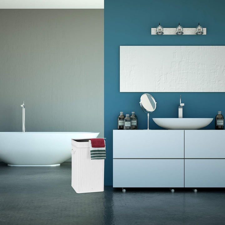 Relaxdays Wäschekorb Bambus, faltbar &amp; tragbar, XL 70l mit Deckel, eckiger Wäschesammler, HxBxT: 63
