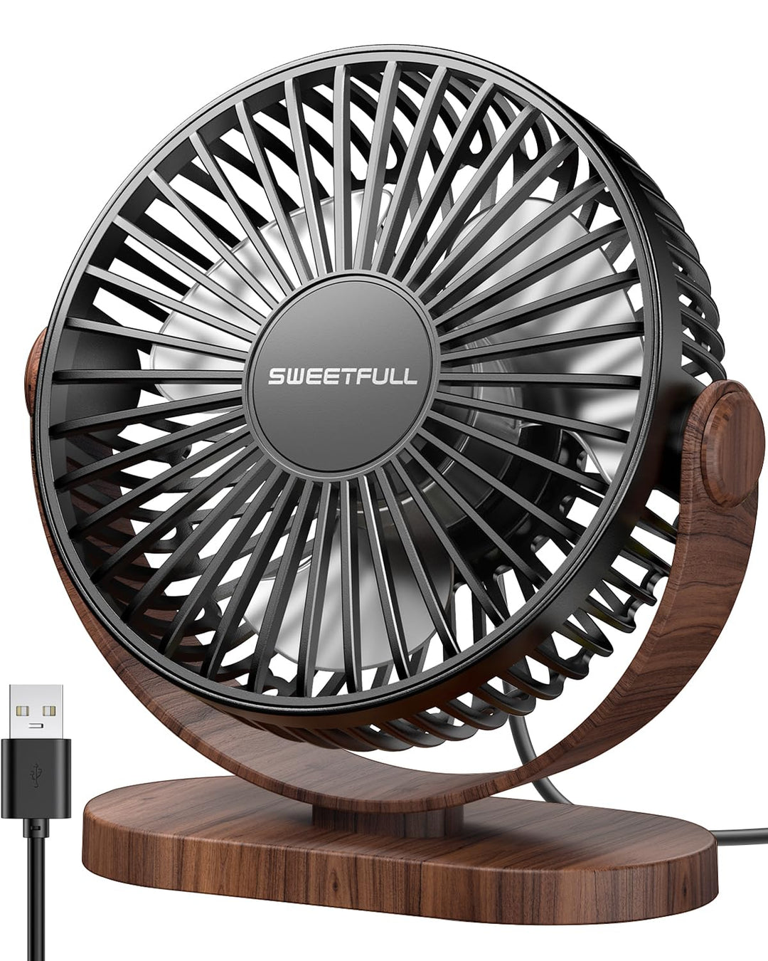 SWEETFULL USB Ventilator, Mini Ventilator Klein Tischventilator Leise, 3 Geschwindigkeiten Desk Fan,