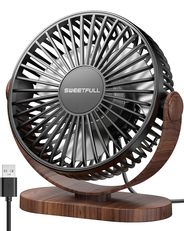 SWEETFULL USB Ventilator, Mini Ventilator Klein Tischventilator Leise, 3 Geschwindigkeiten Desk Fan,