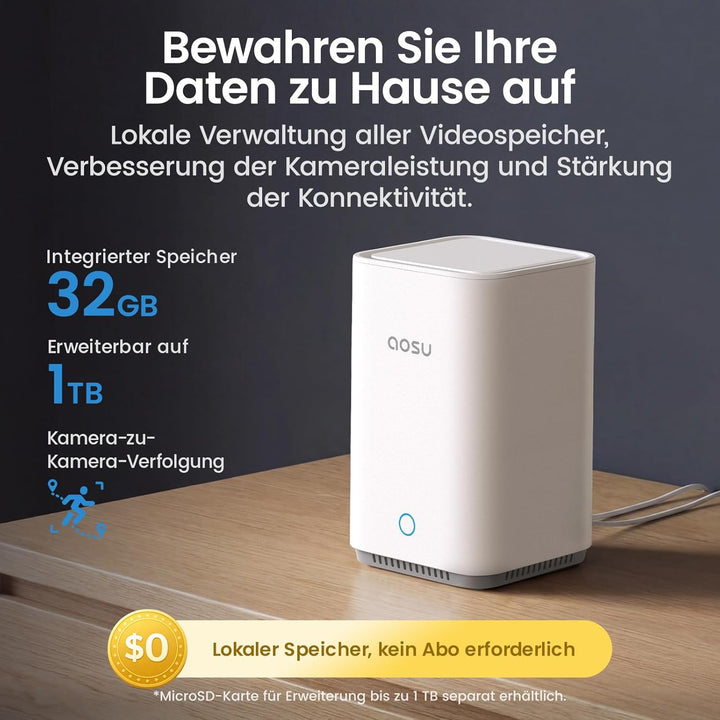 aosu T2 Ultra 4K UHD Überwachungskamera Aussen Solar Akku für Neue aosuBase, 6 Cam-Kit, TrueColor Na