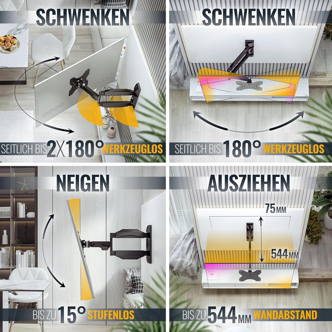 RICOO TV Wandhalterung Fernseher Schwenkbar Neigbar für 29-47 Zoll, Universal TV Halterung S0822, Fe