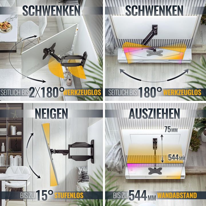 RICOO TV Wandhalterung Fernseher Schwenkbar Neigbar für 29-47 Zoll, Universal TV Halterung S0822, Fe