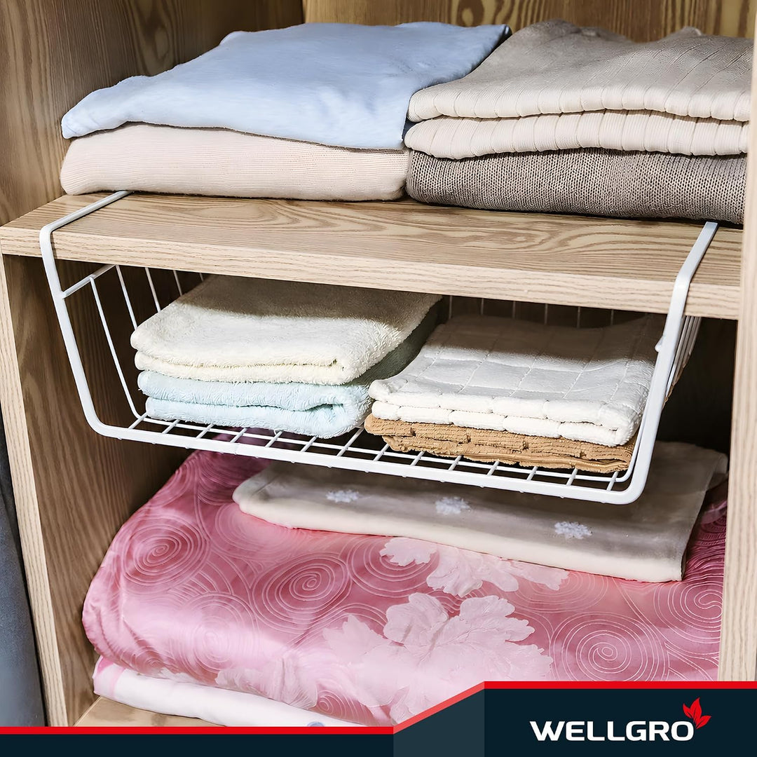 WELLGRO 2er Set Schrankkörbe zum Einhängen aus Metall - ca. 41 x 25 x 14 cm (LxBxH) - schaffen Sie z
