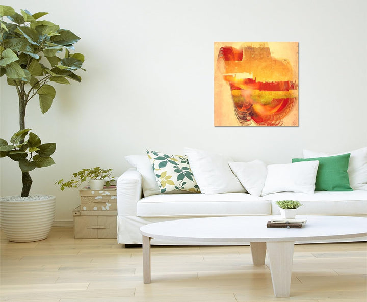 Paul Sinus Art Abstraktes Bild auf Leinwand beige rot braun gelb Abstrakt118- dekorativer Einteiler