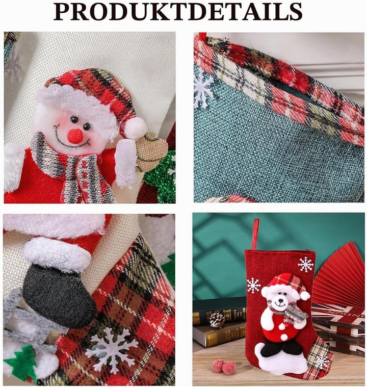 Nikolausstrumpf Kinder 4er Set, Weihnachten Geschenktasche Personalisierte Xmas Socken, Rot Nikolaus